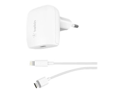 Belkin Boost Charge Wall Charger - Strømforsyningsadapter - 18 Watt - 3.6 A - Fast Charge (Usb-C) - Inkl. Lightning Kabel - Til Apple Ipad/Iphone/Ipo