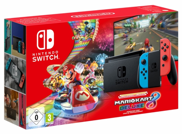 Nintendo Switch with Neon Blue and Neon Red Joy-Con - Spelkonsol - Full HD - svart, neonröd, neonblå - Mario Kart 8 Deluxe | N - A | GameStuff