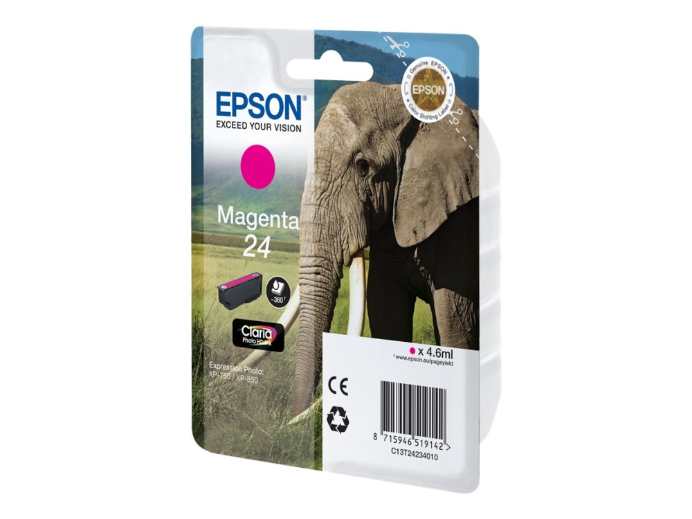 Epson 24 - 4.6 Ml - Magenta - Original - Blister - Blækpatron - For Expression Photo Xp-55, 750, 760, 850, 860, 950, 960 Expression Premium Xp-750, 8