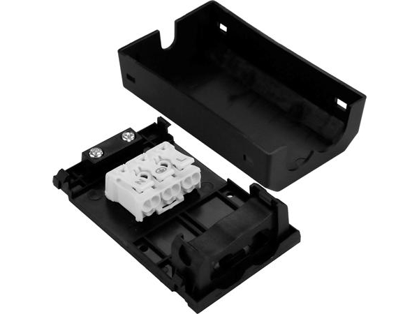 SLØJFEDÅSE 3-POLET , SORT, til 3X2,5MM2 ledning. Inkl. 0,5M. 3-polet ledning. Mål: 97 x 63 x 29 mm. | Belysning - Ljuskälla - G9 Ljuskälla | GameStuff