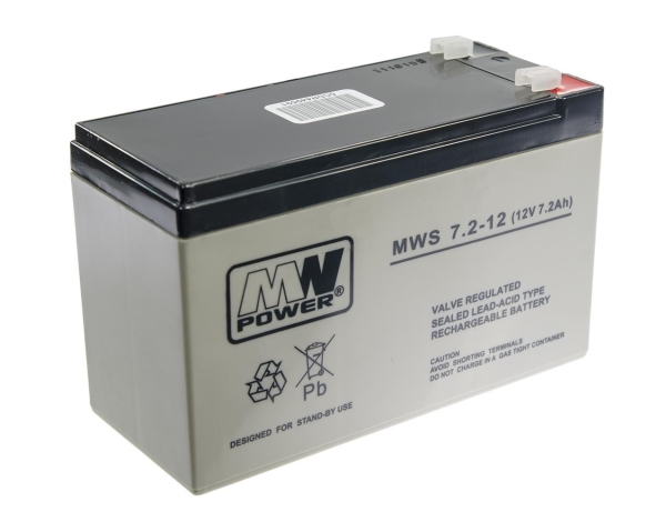Mpl Mw Power Mws 7.2-12 Ups Batteri Bly-Syre-Batteri Vrla Agm Vedligeholdelsesfri 12 V 7,2 Ah Sort, Grå