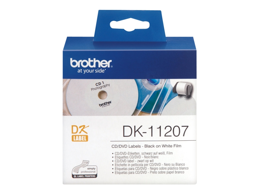 Brother DK-11207 - Sort på hvid - 100) CD/DVD etiketter - for Brother QL-1050, 1060, 500, 550, 560, 570, 580, 600, 650, 700, 710, 820