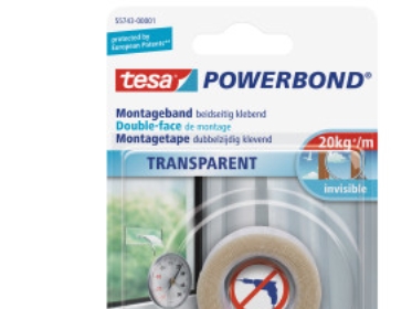 Tesa Powerbond, Montageband, Transparent, 5 M, Glas, Putz, Kunststoff, Holz, 19 Mm