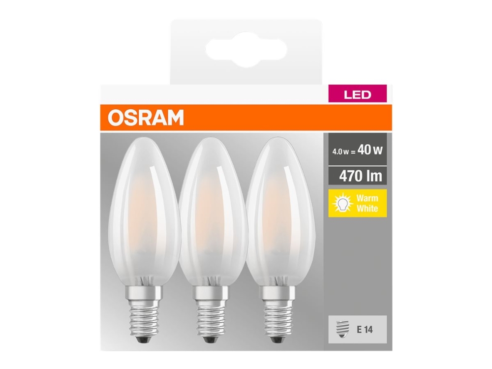 besværlige Berri indad OSRAM LED BASE CLASSIC B - LED-lyspære - form: B35 - E14 - 4 W (tilsvarende  40 W) - klasse E - varmt hvidt lys - 2700 K