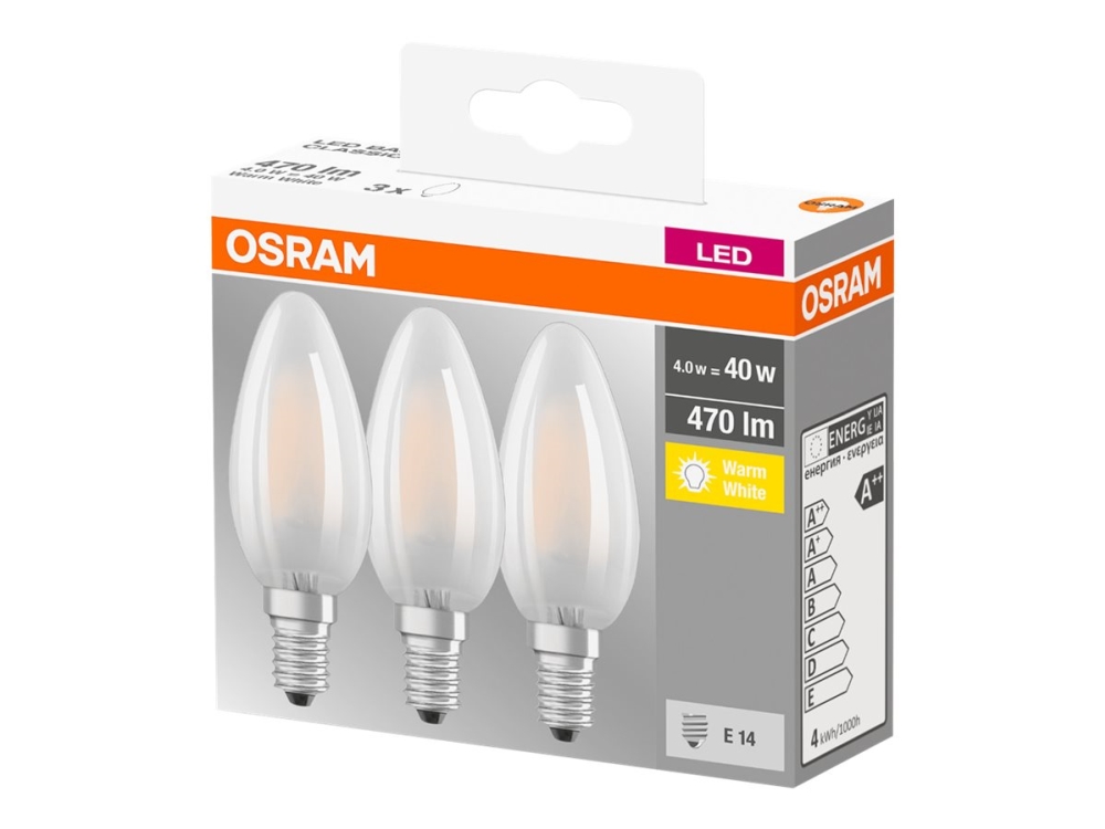 besværlige Berri indad OSRAM LED BASE CLASSIC B - LED-lyspære - form: B35 - E14 - 4 W (tilsvarende  40 W) - klasse E - varmt hvidt lys - 2700 K