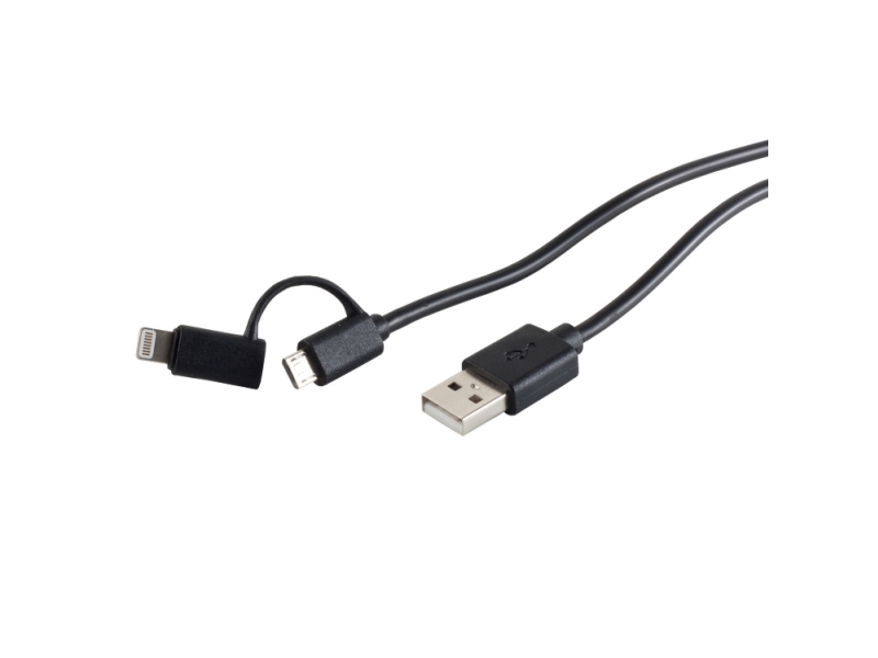 S-Conn 14-14025, 1 M, Usb 2.0 A/Usb Micro B, Lightning, Sort, Usb 2.0, 1,5 A