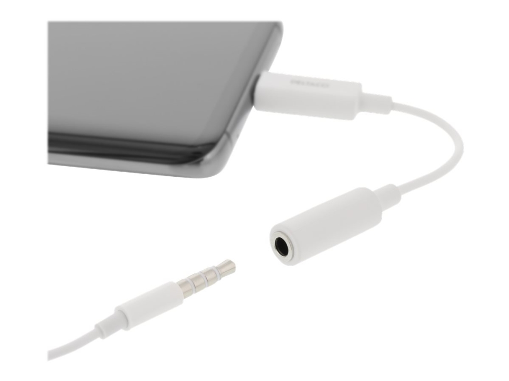 DELTACO USBC-1145 - USB-C til hovedtelefon jackstikadapter - 24 pin USB-C han til 4-pæl ministik hun - 11 cm - hvid - aktiv