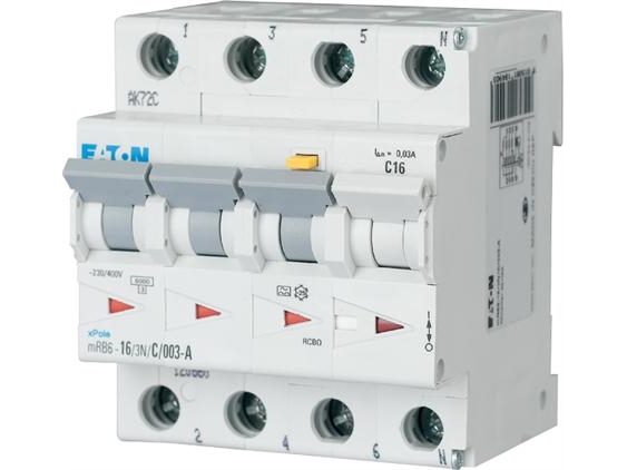 Eaton Kombiafbryder - Rcbo 16A Udløserstrøm 300Ma, C Karakteristik, Type A, 3 Polet + Nul, Bredde 72 Mm