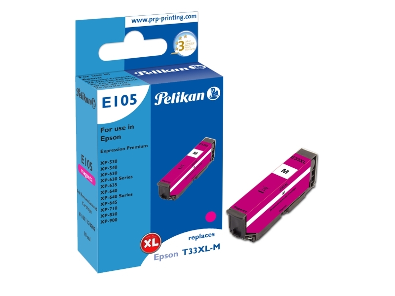 Pelikan E105, Kompatibel, Magenta, Epson, Xp-530 Xp-540 Xp-630 Xp-630 Series Xp-635 Xp-640 Xp-640 Series Xp-645 Xp-710 Xp-830 Xp-900, 1 Stk, Højt (Xl