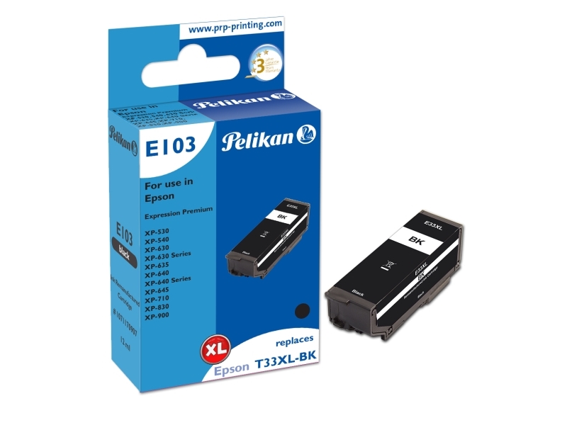 Pelikan E103, Kompatibel, Sort, Epson, Xp-530 Xp-540 Xp-630 Xp-630 Series Xp-635 Xp-640 Xp-640 Series Xp-645 Xp-710 Xp-830 Xp-900, 1 Stk, Højt (Xl) U