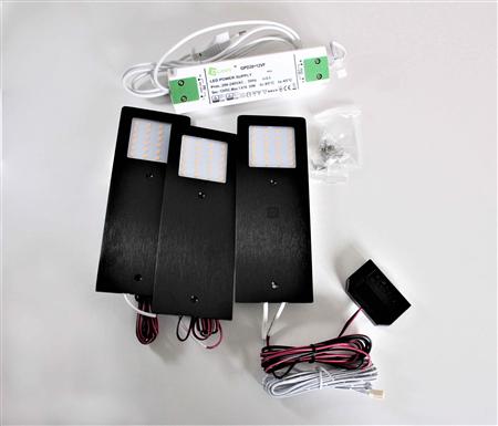 Loevschall Stella 3-kit LED påbygningsspots med tænd, sluk og dæmpning i sort