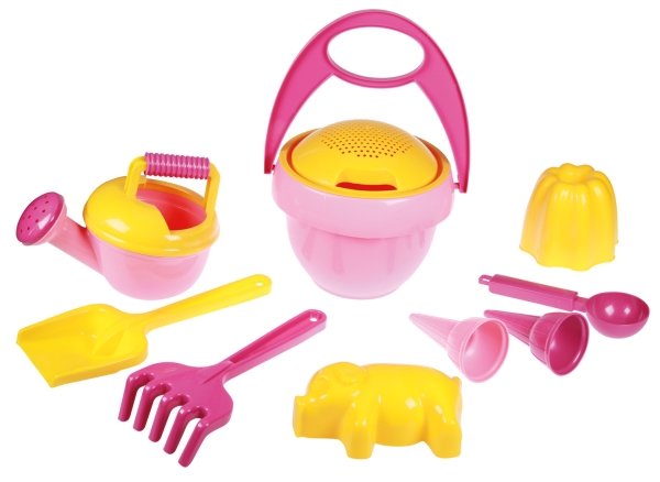 Lena Happy Sand Girls I 10 Pcs, Sandlegetøjssæt, 1 År, Lyserød, Gul