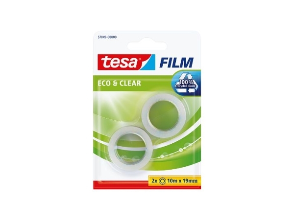 tesafilm eco&clear Rolle 10m 19mm - med 2 ruller
