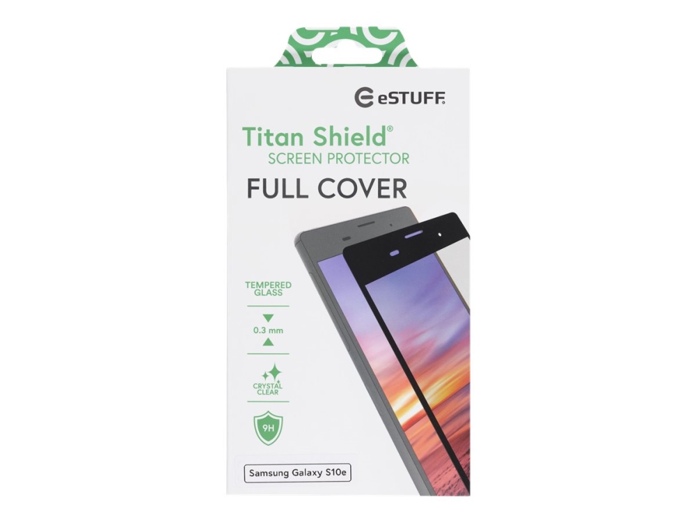 Estuff Titan Shield - Skærmbeskytter For Mobiltelefon - Fuldt Omslag - Glas - Rammefarve Sort - For Samsung Galaxy S10e