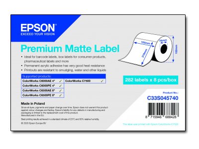 Epson Premium Matte Label - Die-Cut Roll: 105Mm X 210Mm, 282 Labels, Selbstklebendes Druckeretikett, Gestanztes Etikett, Tintenstrahl, Acryl, Dauerha