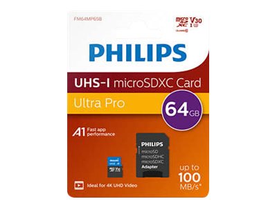 Philips Fm64mp65b, 64 Gb, Microsdxc, Klasse 10, Uhs-I, Class 3 (U3), V30