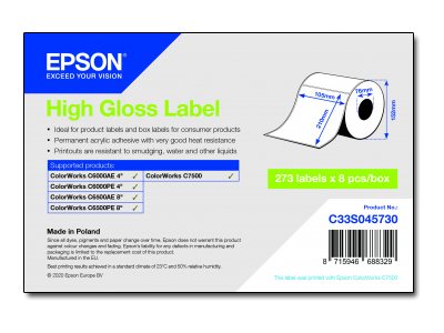 Epson High Gloss Label - Die-Cut: 105Mm X 210Mm, 273 Labels, Weiß, Selbstklebendes Druckeretikett, Gestanztes Etikett, Tintenstrahl, Acryl, Dauerhaft