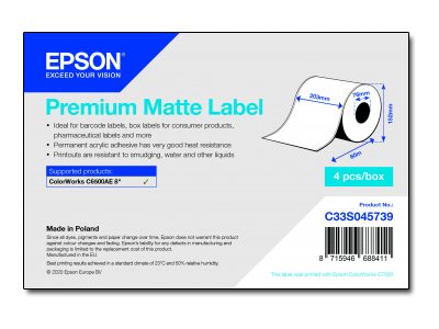 Epson Premium Matte Label - Continuous Roll: 203Mm X 60M, Weiß, Etikettenrolle, Tintenstrahl, Acryl, Dauerhaft, Matte