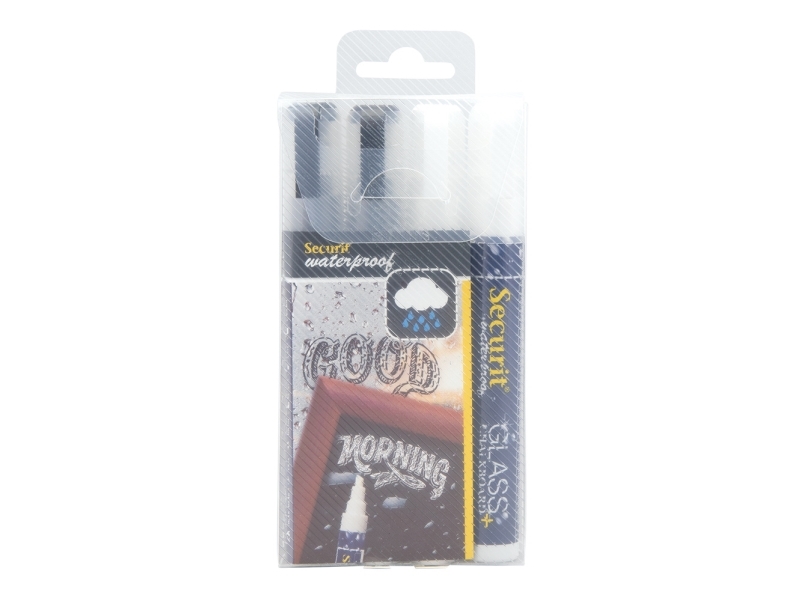 Securit Waterproof Krijtmarker Medium Zwart/Wit, Blister Met 4 Stuks, Sort, Hvid, Blok, Lugtfri, 4 Stk