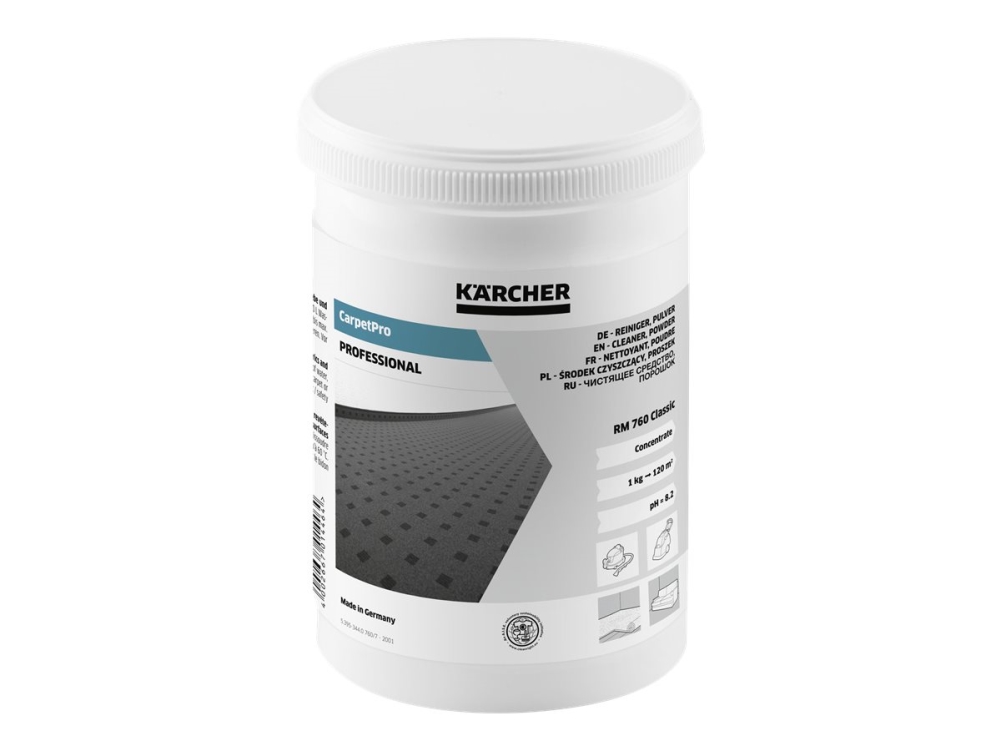 Kärcher CarpetPro RM 760 Classic - Rengøring - pulver - gryde - 800 g - professionel - koncentreret - hvid - for Kärcher Puzzi 30/4E, Puzzi 8/1  Professional Puzzi 10/1, Puzzi 10/2, Puzzi 30/4, Puzzi 8/1