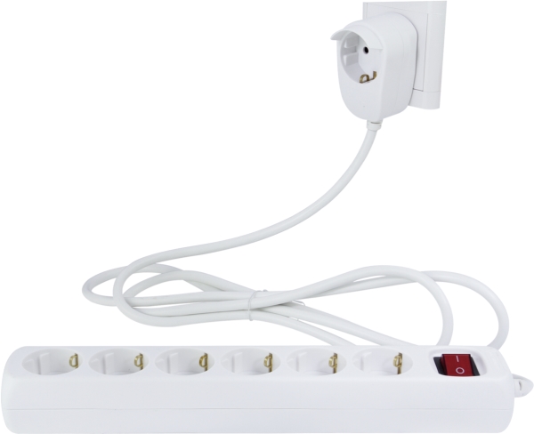 Rev-Stikdåse 6+1-Vejs 2M Hvid Power Split + Afbryder (0012695114 Ws)
