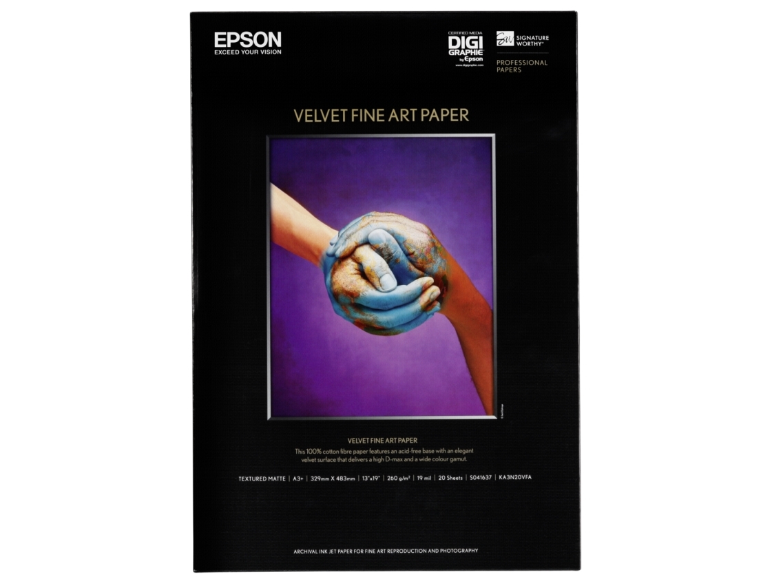Epson Fine Art Velvet - Sammet - A3 plus (329 x 423 mm) 20 ark papper - för SureColor P5000, P800, SC-P10000, P20000, P5000, P700, P7500, P900, P9500 | Papper & Emballage - Vitt papper - Fotopapper | GameStuff