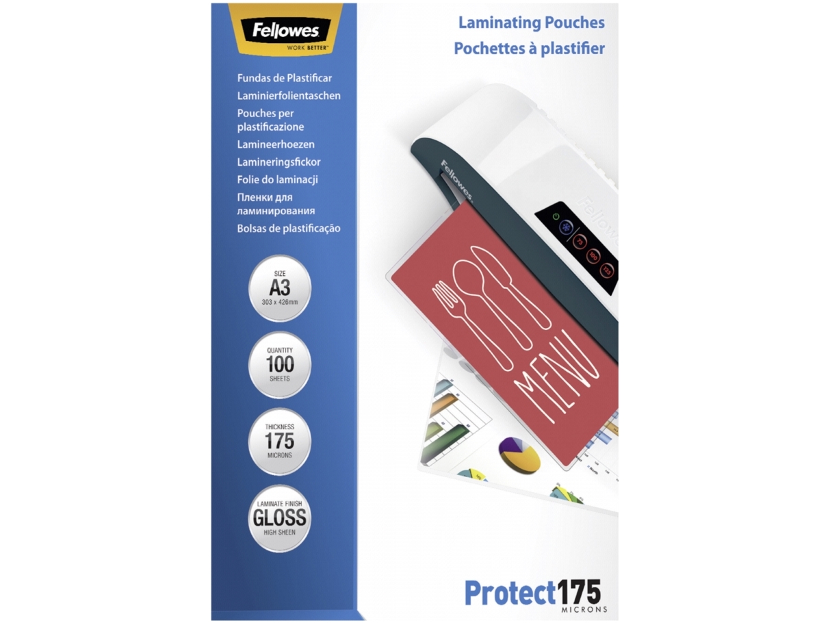 Fellowes Laminating Pouches Protect 175 Micron - 175 mikron - 100-pack - glättat - transparent - A3 (297 x 420 mm) lamineringsfickor | Kontorsmaskiner - Kontorsmaskiner - Laminering - Lamineringsficka | GameStuff