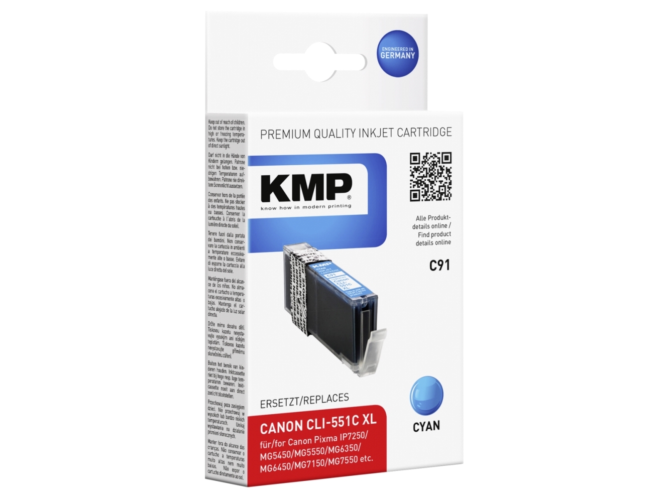 KMP C91 - 15 ml - cyan - kompatibel - blækpatron - for Canon PIXMA iP8750, iX6850, MG5550, MG5650, MG5655, MG6450, MG6650, MG7150, MX725