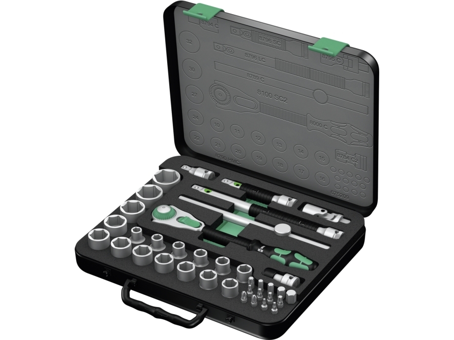 Wera 8100 SC 2 Zyklop Speed-skraldesæt, 1/2"-tilslutning, metrisk, 37 dele
