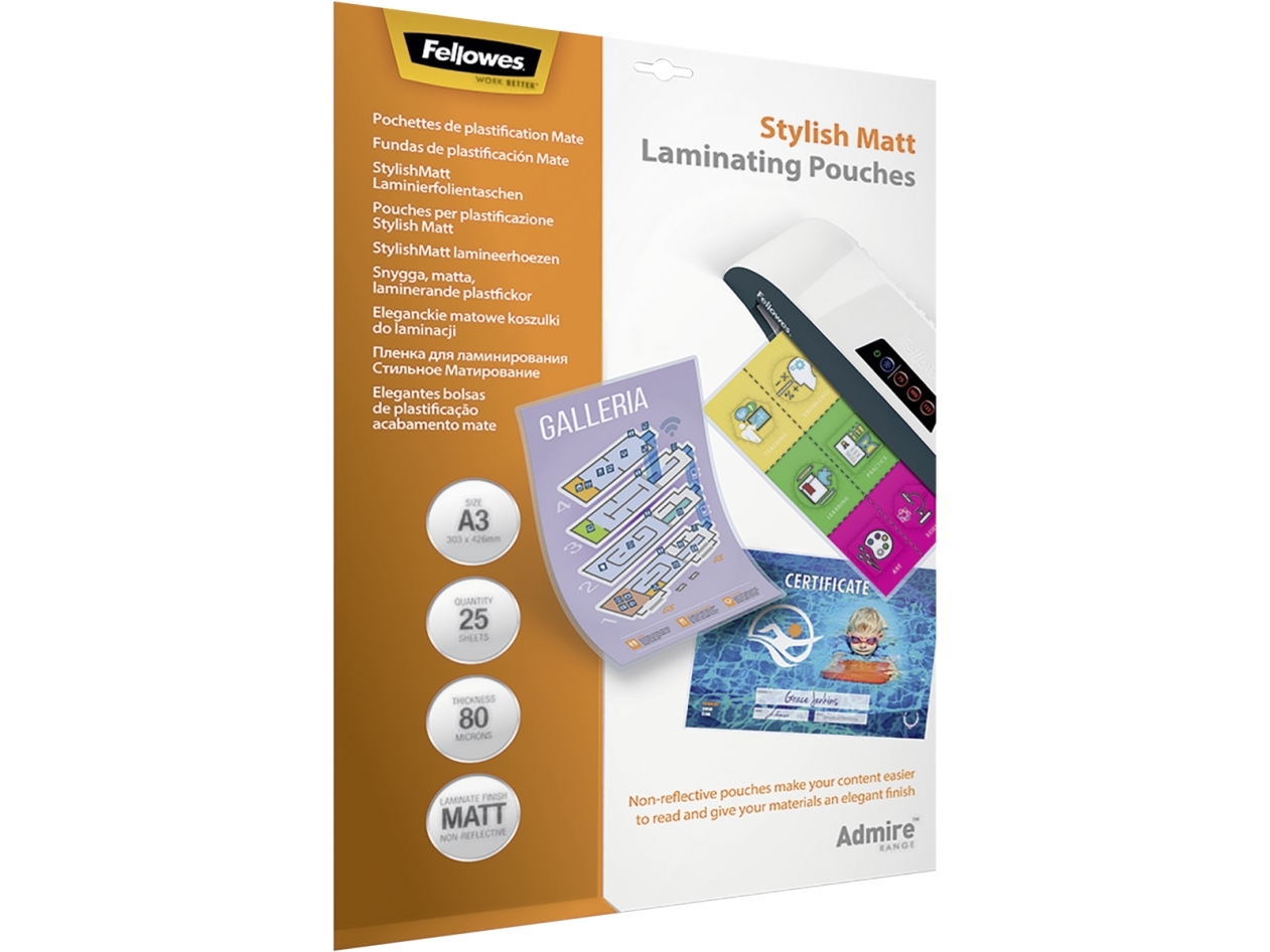 Lamineringslomme Fellowes A3 80 micron Stylish mat - (25 stk.)
