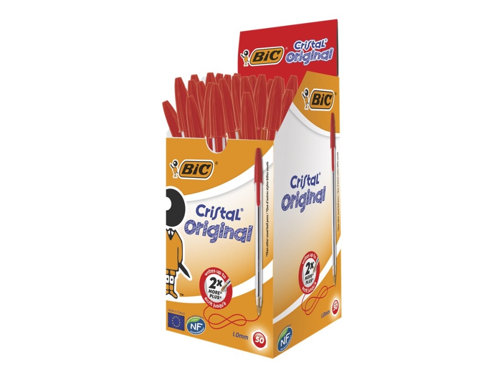 Kuglepen, BIC Cristal, 1 mm, medium, rød, pakke a 50 stk