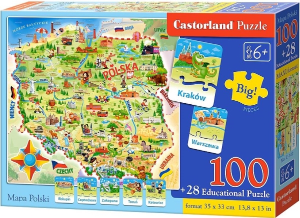 Castorland Electric 142 Puzzle 100 Teile – Karte Von Polen 100 Plus (28-Teiliger Satz)