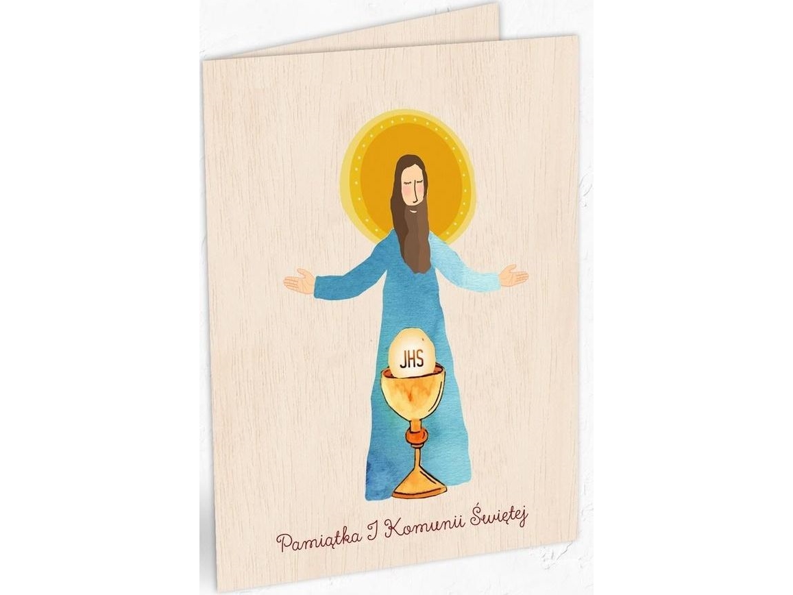 Holz-Heftchen C6 Kommunion Jesus + Umschlag