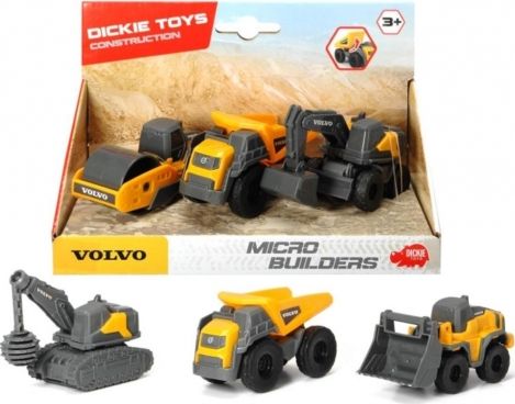 Dickie Construction Machinery Volvo 3-Pak Roller, Muldenkipper, Bagger