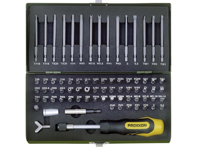 Proxxon Industrial 23 107 Bitset 75 Teile Cutter, Phillips-Schlüssel, Pozidriv-Schlüssel, Tri-Wing, Innenvierkant, Kupplung, Multitand (Xzn), Torq, I