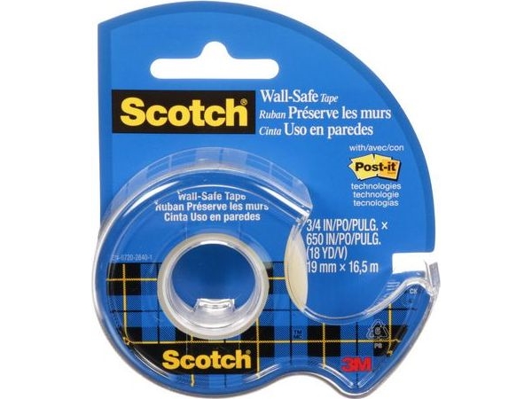 Scotch dobbeltsidet tape “Wall-Safe” i håndrulle 19 mm x 16,5 m transparent, rustfri aftagelig (183-EFDG) – 1 stk