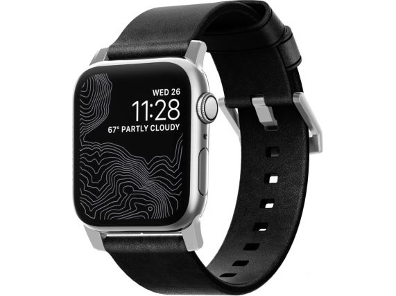 Nomad Nomad Strap Modern Leather Black 42Mm/44Mm Connector Silver