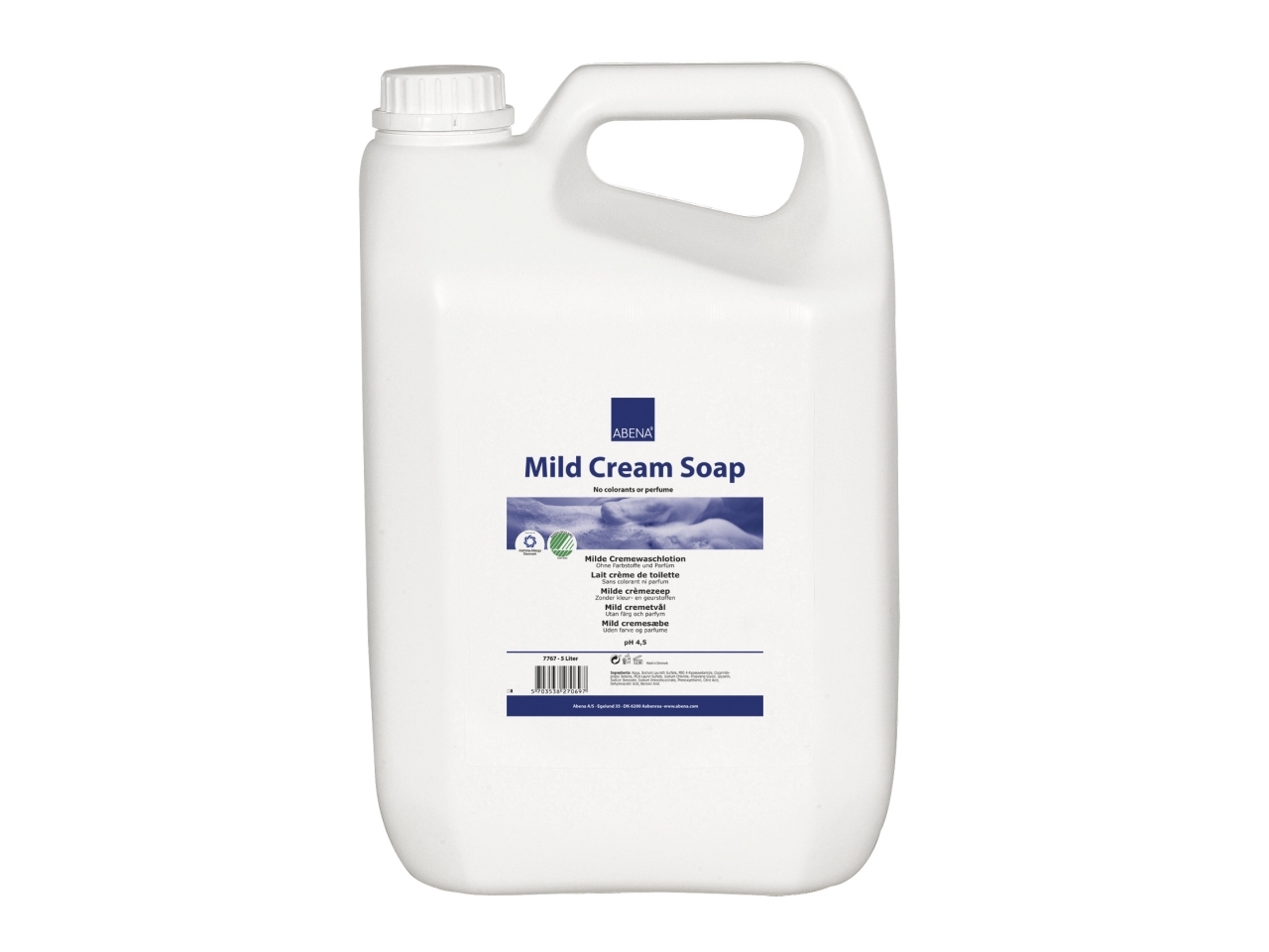 Mild Cremesæbe, ABENA, 5000 ml, uden farve og parfume, 5 ltr. dunk