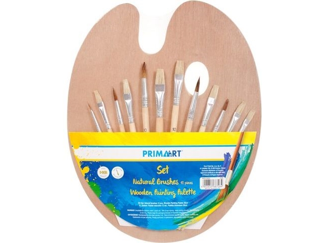 Primart A set of brushes and a wooden palette (FOL12/96)