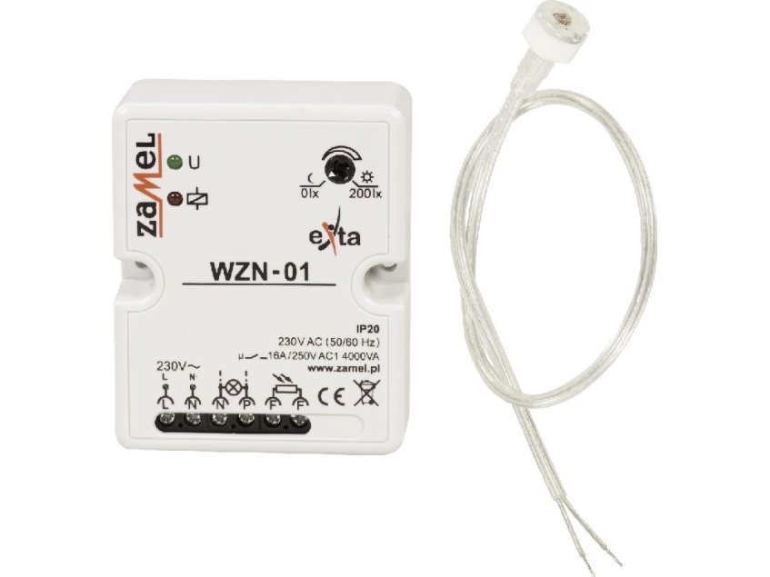 Zamel skumringsrelæ med føler SOH-01 16A 1Z 230V AC IP20 WZN-01/S1 (EXT10000148)