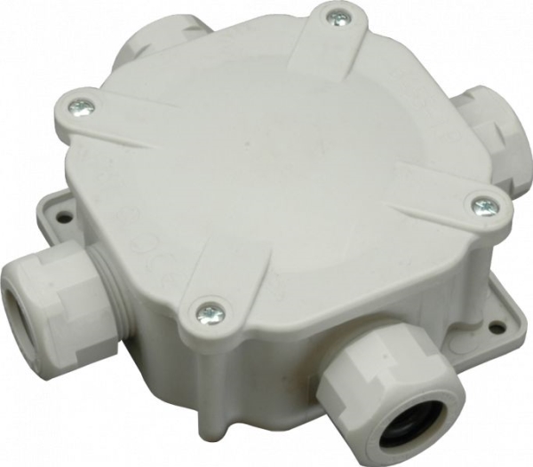 SEZ Pinta-asennettava hermeettinen rasia 122 x 122 x 44,6mm IP67 4xPG27 harmaa (6455-27P)