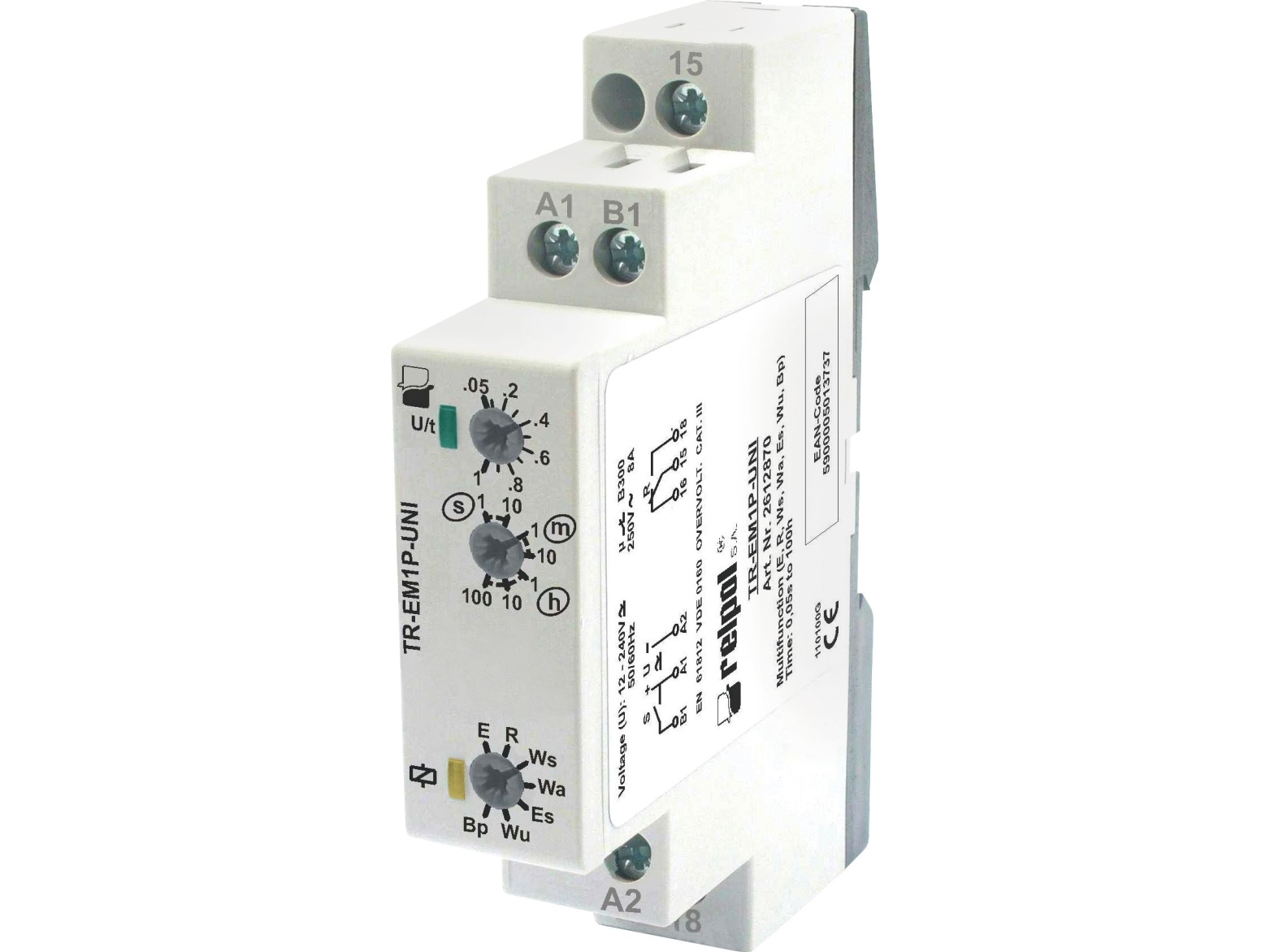Relpol Zeitrelais 1P 8A 1Sec-100H 12-240V Ac/Dc Multifunktional Tr-Em1p-Uni (2612870)