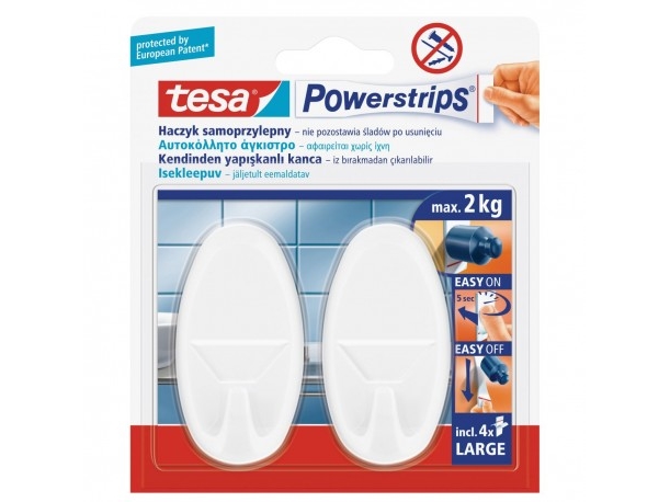 Tesa Powestrips Selbstklebender Haken 2 Stk Rund Groß Weiß (58013-00054-01)