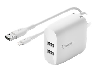 Belkin Boost Charge - Netzadapter - 24 Watt - 2 Ausgangsanschlüsse (Usb) - Weiß - Für Apple Ipad/Iphone/Ipod (Lightning)