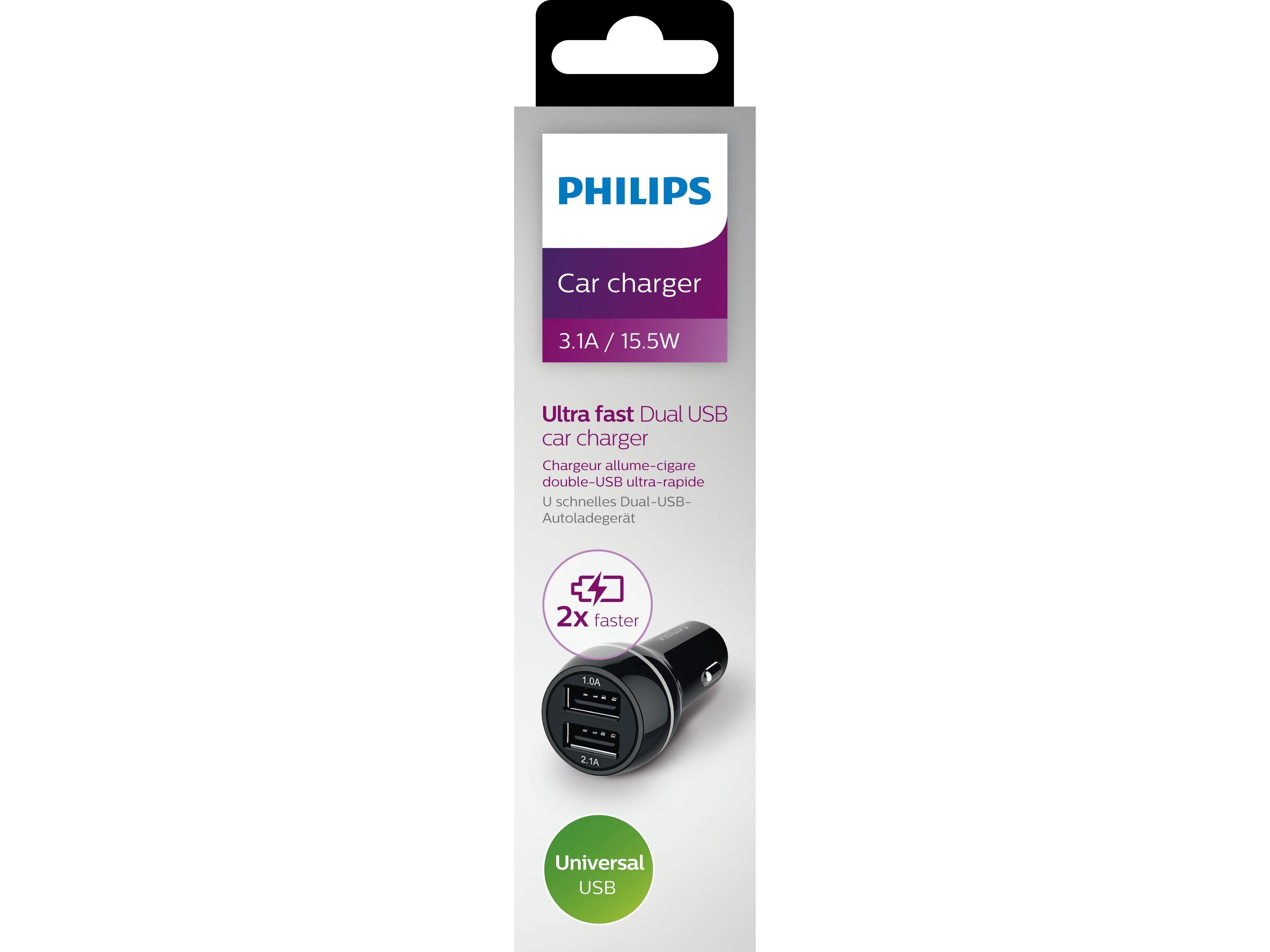Philips USB-billaddare DLP2357/10, Automatisk, Cigarr tändare, 5 V, Svart | Tele & GPS - Batteri & Laddare - Billaddare | GameStuff