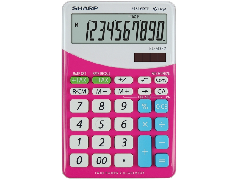 Sharp El-M332, Desktop, Finansiel, 10 Cifre, 1 Linier, Batteri/Solar, Lyserød