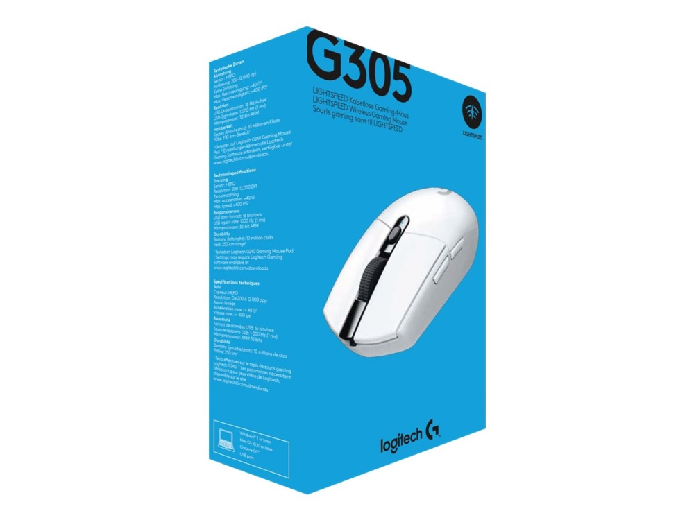 Logitech® | G305 Mus - optisk 6 knapper - trådløs LIGHTSPEED - trådløs modtager (USB) - hvid