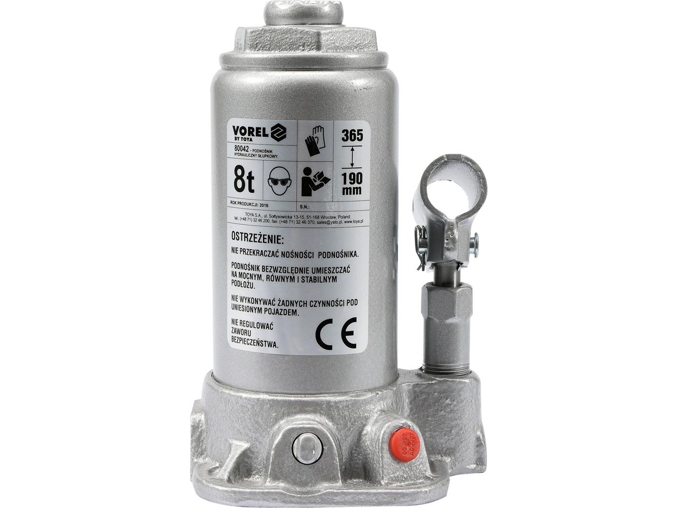 Yato 80042, Universel, 8000 Kg, Hydraulisk Donkraft, 19 Cm, 36,5 Cm, Grå