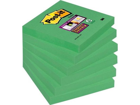 Post-it Super Sticky Notes, Evergreen-farve, 76 mm x 76 mm, pakke a 6 stk | Papper & Emballage - Block & Post-It - Post-it | GameStuff