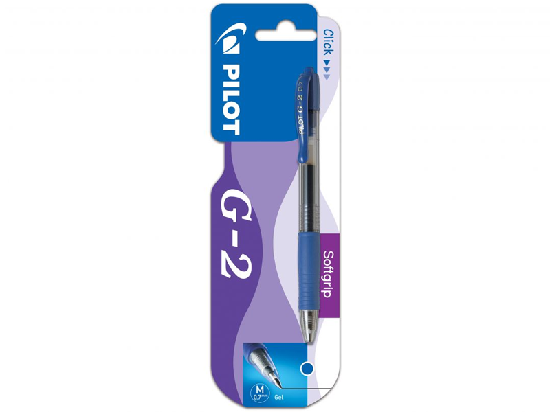 Gelpen Pilot G-2 m/klik 0.7 mm blå i blister - (1 stk.)
